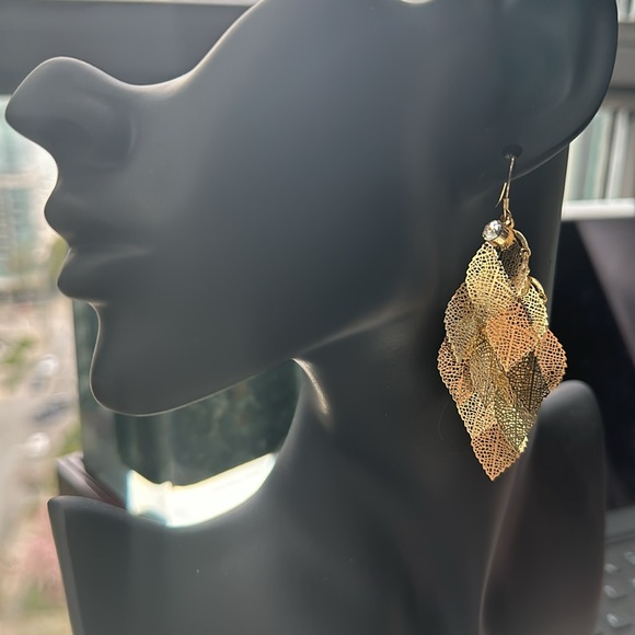 Sterling Silver 925 Chain Link Textured Dangly Earrings - Picture 3 of 5